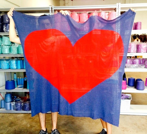 Items similar to Valentines Gift, Heart Knit Blanket, Wedding