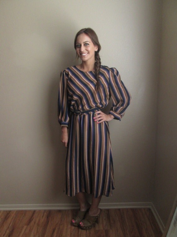 1970's brown striped day dress size small/medium