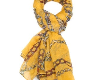 Mustard Gold Chain Print Scarf