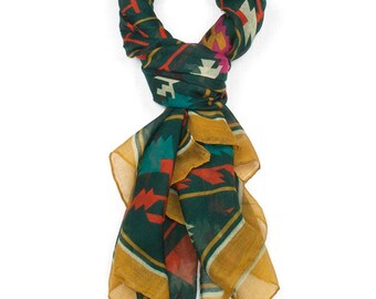 Green Aztec Zig Zag Print Scarf