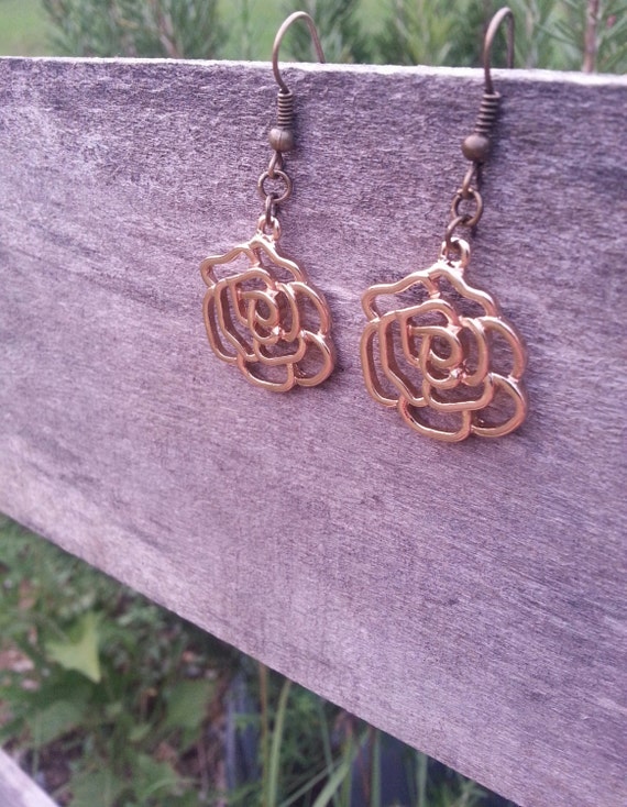 Golden Rose Dangle Earrings