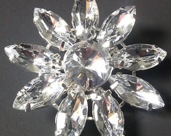 Small Flower Brooch with clear stones and silver finish