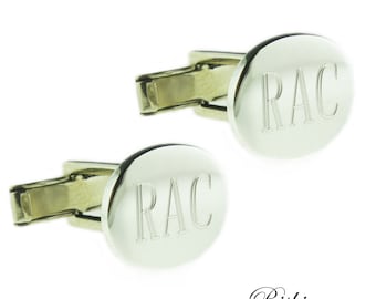 925 Sterling Silver Monogrammed Engraved Oval Cufflinks