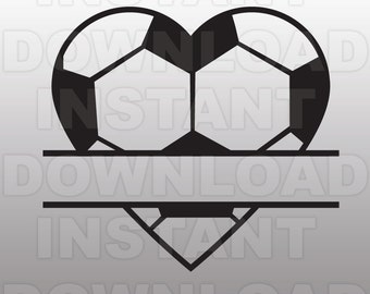 Soccer Ball Heart Split Monogram SVG File Cutting Template-Clip Art for Commercial & Personal Use-Vector Art file Cricut,Cameo,Sizzix,Vinyl