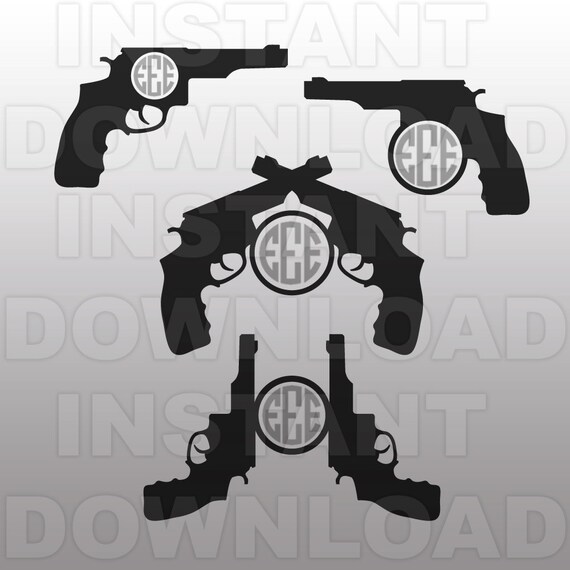 Download Guns Monogram Revolver Pistol SVG File Cutting Template-Clip