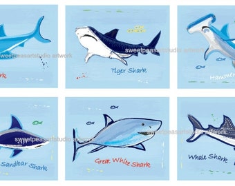 Shark Decor, Shark Art, Prints For Shark Bite Bedding, Shark Bath Wall Decor, Shark Art Prints, Shark Shower Decor, 12 choices-pick numbers