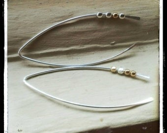 Rustic Spinnerette Argentium Sterling Silver Teardrop Wishbone Open Hoop Hammered Earrings