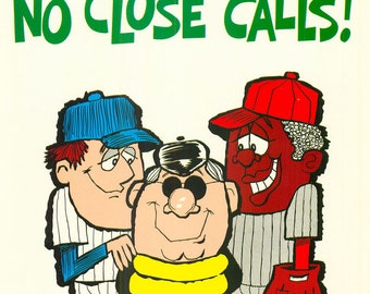 Vintage Work Safety Poster Sears Workplace Play It Safe No Close Calls Baseball