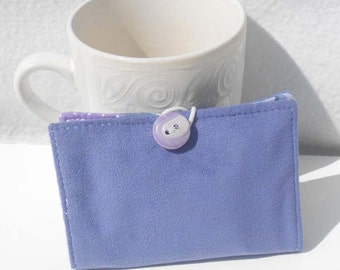 Tea Wallet, Fabric Wallet, Business Card Holder - Purple Suede Wallet