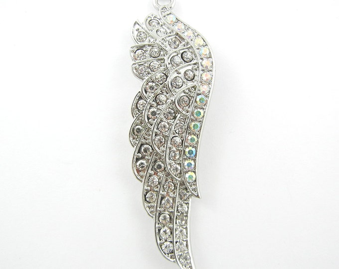 Rhinestone Wing Pendant Silver-tone Aurora Borealis Rhinestones