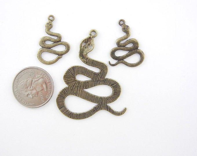 Set of Curled Snake Burnished Gold-tone Pendant and Charms