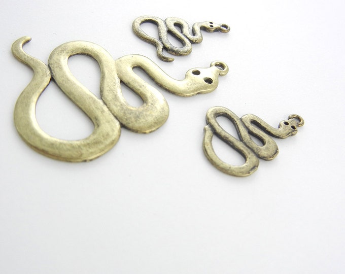 Set of Curled Snake Burnished Gold-tone Pendant and Charms