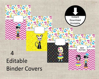 Binder Covers School Student Teacher Sugar Skulls PDF Jpeg PNG Set of 4 Editable Printable Instant Download