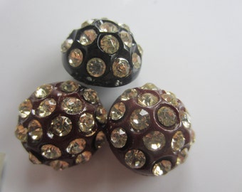 Vintage Buttons - beautiful lot of 3, medium size Rays design rhinestones set in plastic, 2 raisin color and 1 black 1945-50's (july 841)