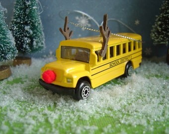 School bus reindeer Christmas tree ornament