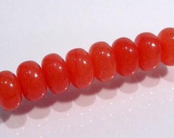 Orange Jade Rondelle Smooth Gemstone Beads....8mm.... 8 Beads