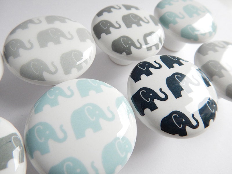 Elephant Drawer Knobs Elephant Knobs Blue and Gray by LeilasLoft