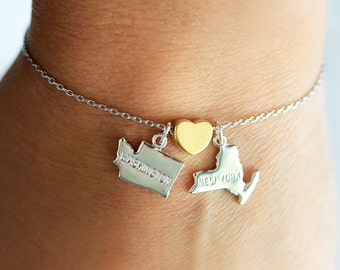 Build Your Own State Chain Bracelet - Silver or Gold State Bracelet Personalized Gift Bridesmaid State Pride State Charm State Pride