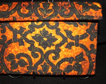 Handmade Clutch Purse Vintage Upholstery Fabric Cadiz Pattern Yellow & Orange