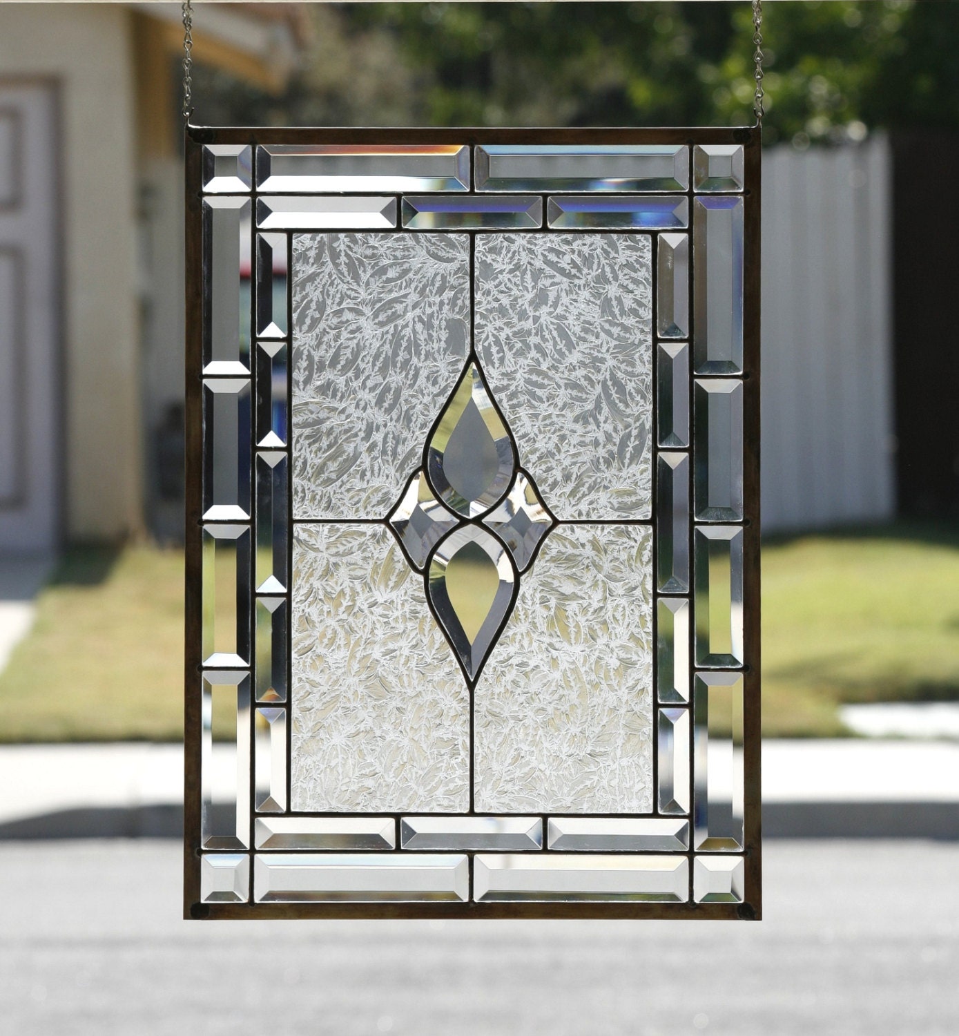 Prisms Large Traditional Clear Stained Glass Window Panel | Free Nude ...