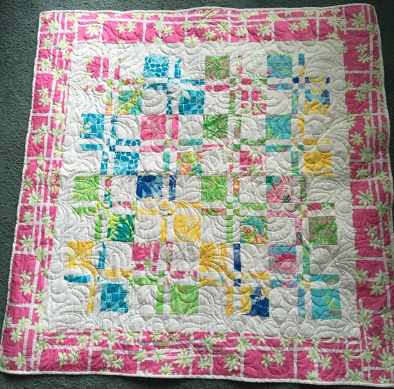 48 square lilly pulitzer fabric baby quilt by QuiltsByNancyGilmore