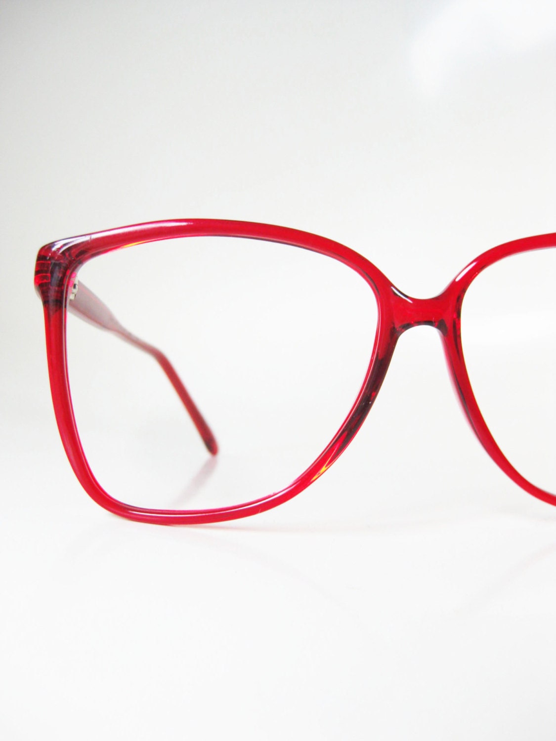 Cherry Red Eyeglasses Womens 1980s Wayfarer Oversized Glasses