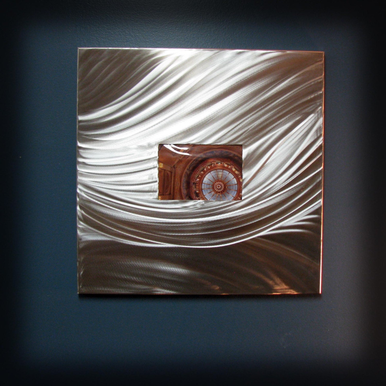 Stainless Steel Metal picture frame with hand etched art detail. 19.5