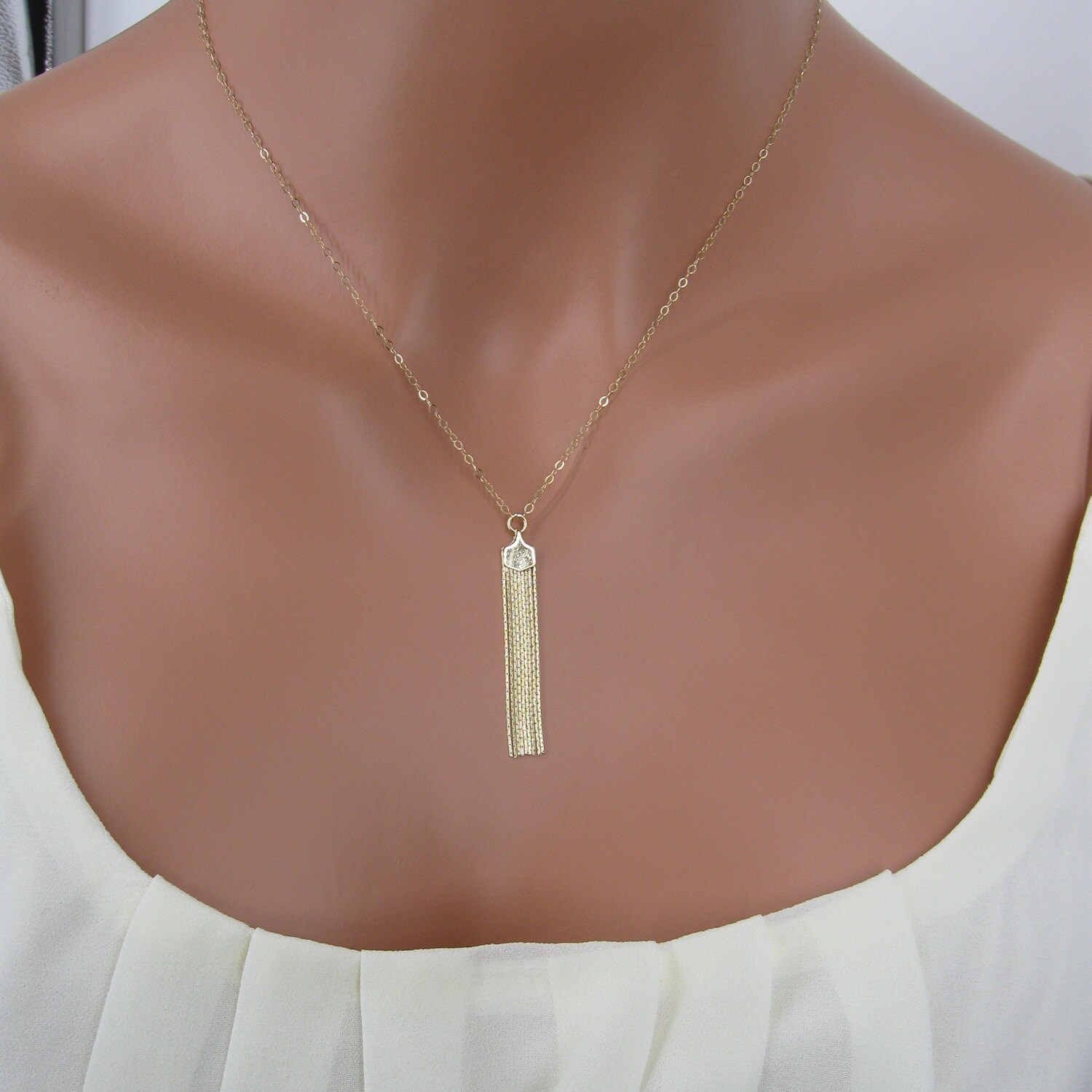 Gold tassel necklace Long Gold tassel by wickedlymodpendants