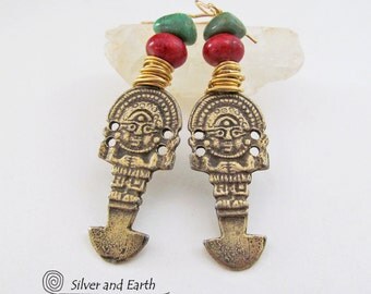 Gypsy Tribal Earrings, Coral & Turquoise Earrings, Exotic Earrings, Ethnic Tribal Jewelry, Goddess Jewelry, Boho Chic Bohemian Jewelry