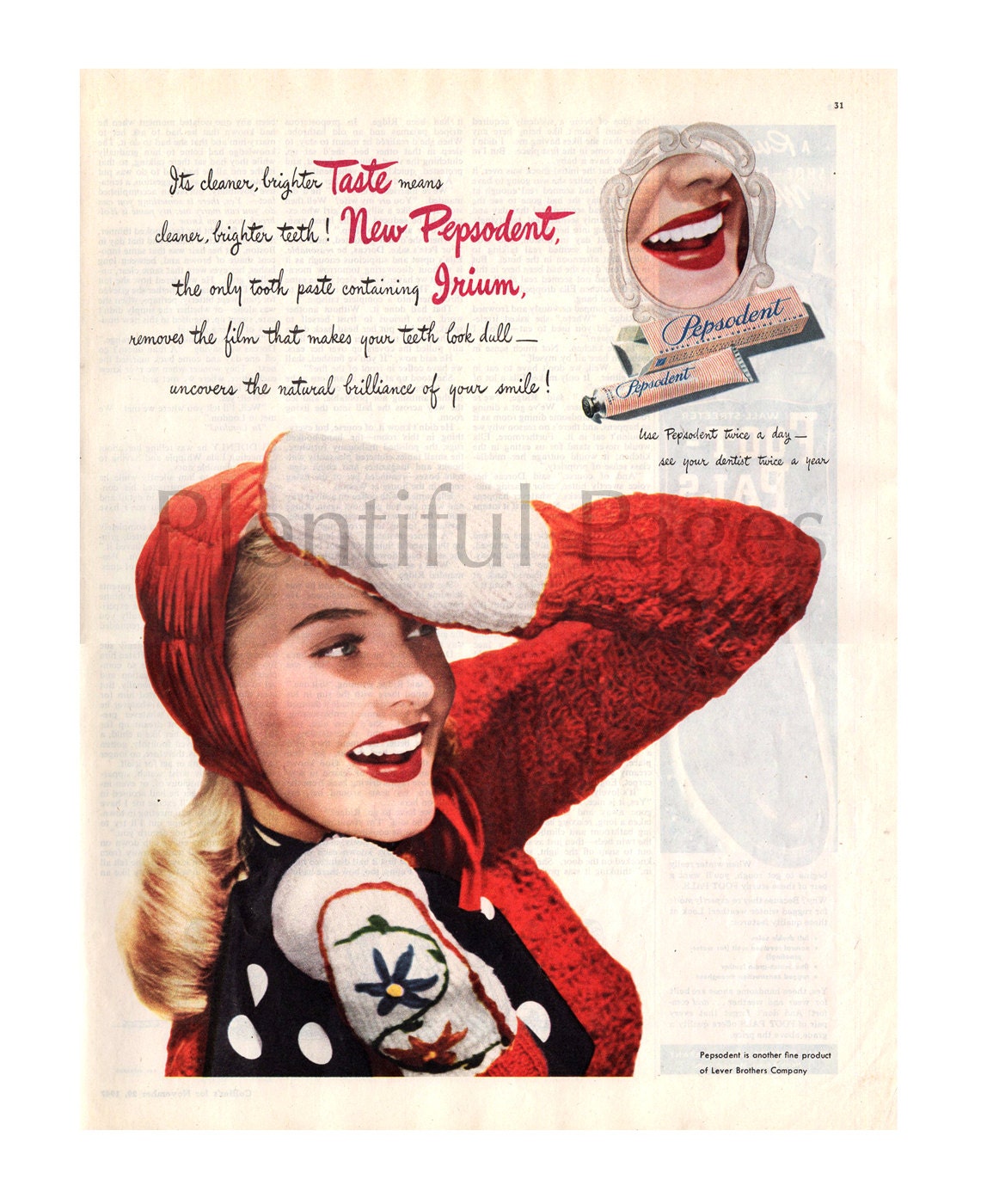 1947 Pepsodent Toothpaste Vintage Ad 1940's Beauty