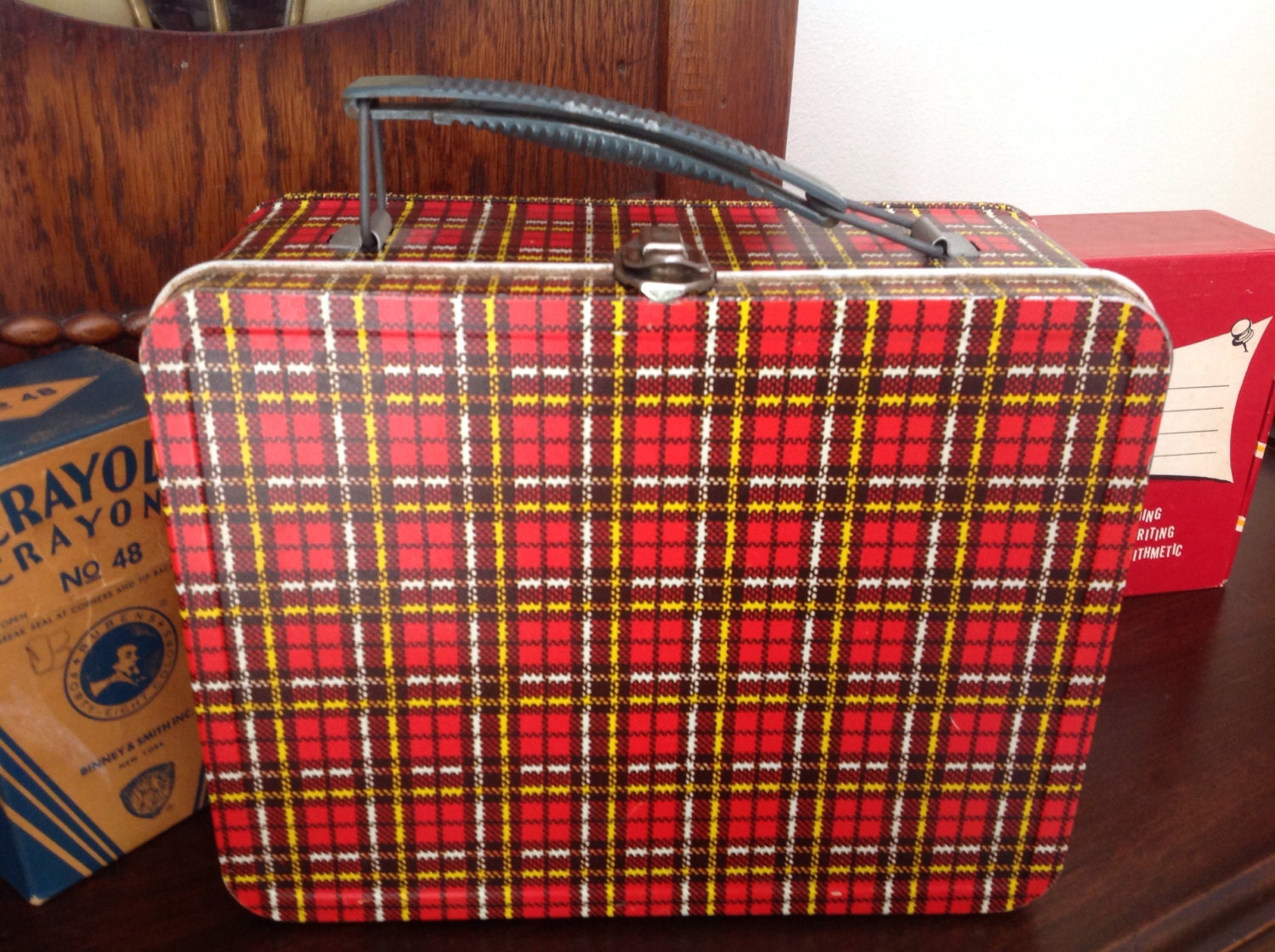 Vintage Red Plaid Metal Lunchbox by Ohio Art by SaveTheVintage