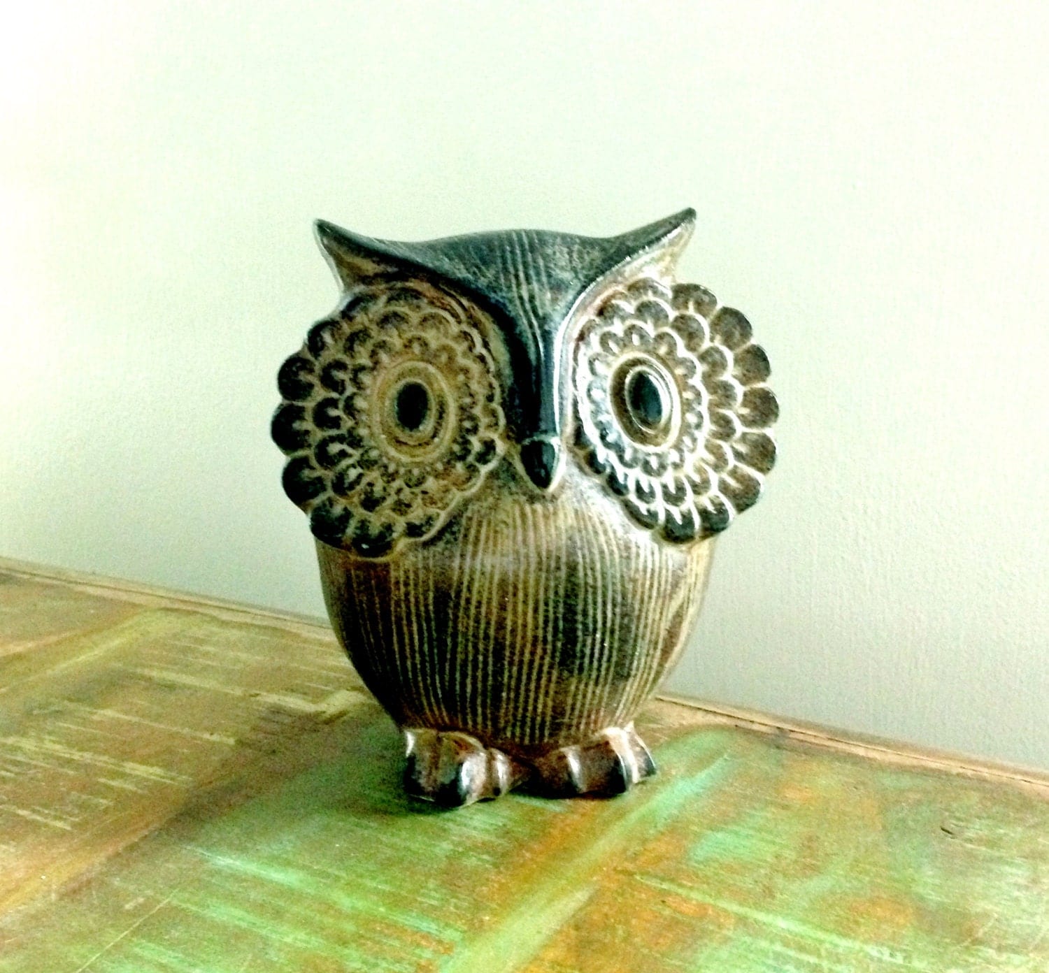 Vintage 1970's Ceramic Owl Figurine with Big Eyes OMC
