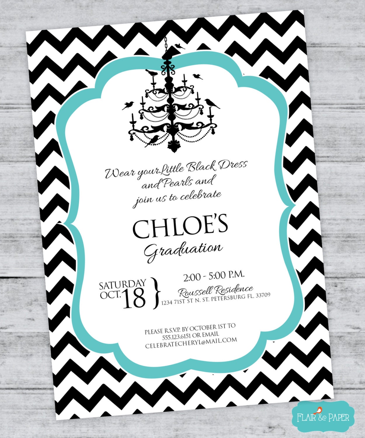 Breakfast At Tiffany's Invitation Graduation By FlairandPaper