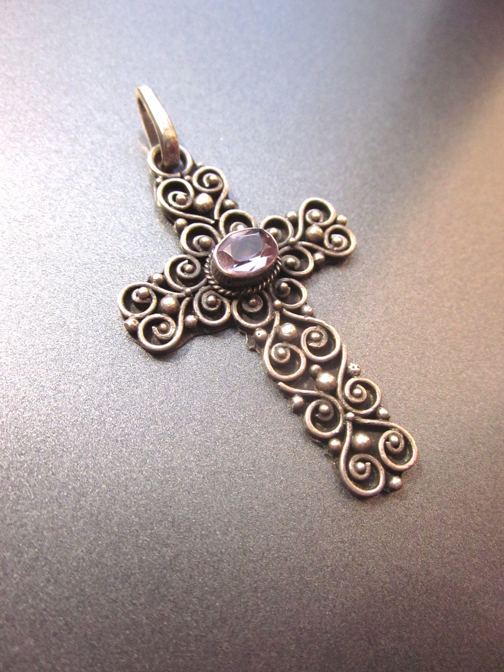 Sterling Silver Amethyst Cross Pendant Large by JeepersKeepers