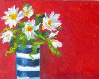 Pretty Daisies. Oil painting on canvas board by Yvonne Wagner. Gänseblümchen. Marguerites. Framed 5 x 7 (13 x 18 cm). Free Shipping to USA.