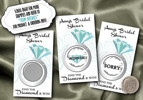 10 Party Game Scratch Off Cards, Activity Game Card, Bridal Shower, Engagement Party, Birthday, Aqua Blue Green, Turquoise, Diamond Ring, Il_570xn