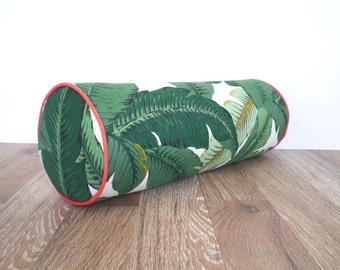 Round bolster pillow 20x7, tropical outdoor bolster for lounge chair, palm leaf pillow for garden bench, outdoor bolster swaying palm fabric