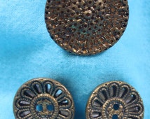 Vintage Brass Metal Filigree Buttons Victorian Mirror Back Buttons