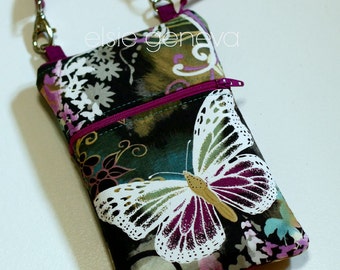 Butterfly Phone Case Leather Wristlet Optional Shoulder Strap iPhone 6 Plus Note Samsung - Black Grey Aqua Magenta Purple