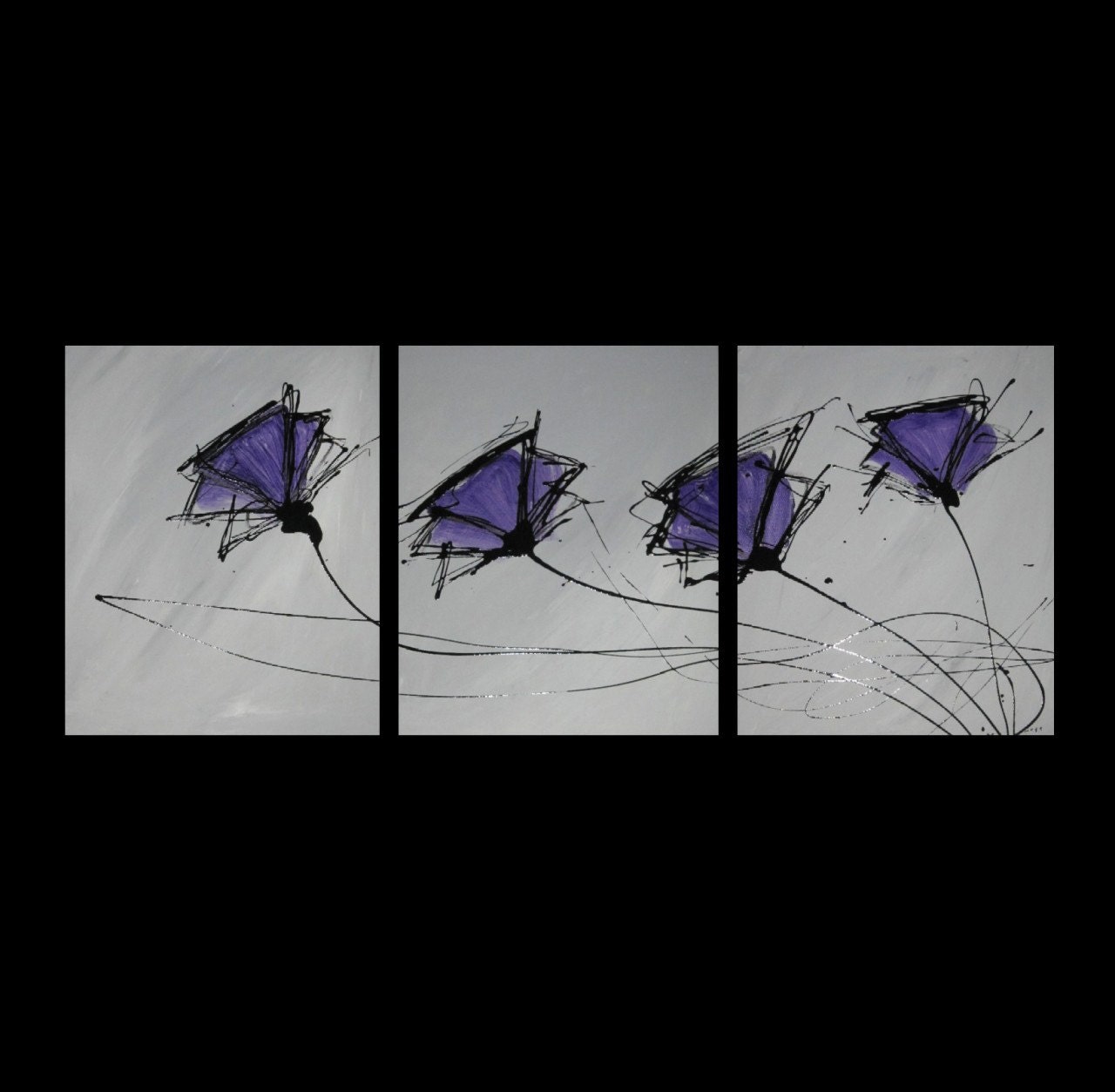 3 canvas ABSTRACT CANVAS PAINTING grey purple
