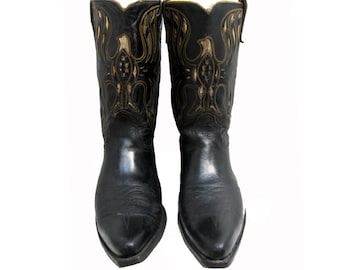 Vintage Acme Cowboy Boots Preowned Mens Eagle Leather Inlay Western Boots Made In USA Mns US Size 10 D