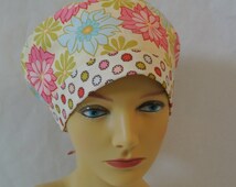 Michael Miller <b>Ginger Blossom</b> Lei Fabric Scrub Hat Chemo Hat With Contrast <b>...</b> - il_214x170.821605875_juim