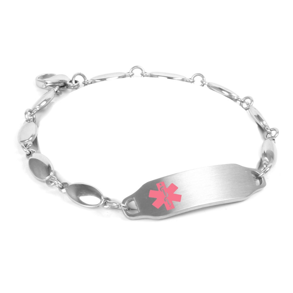 Womens Medical ID Bracelet Engraved Stainless Steel Drops