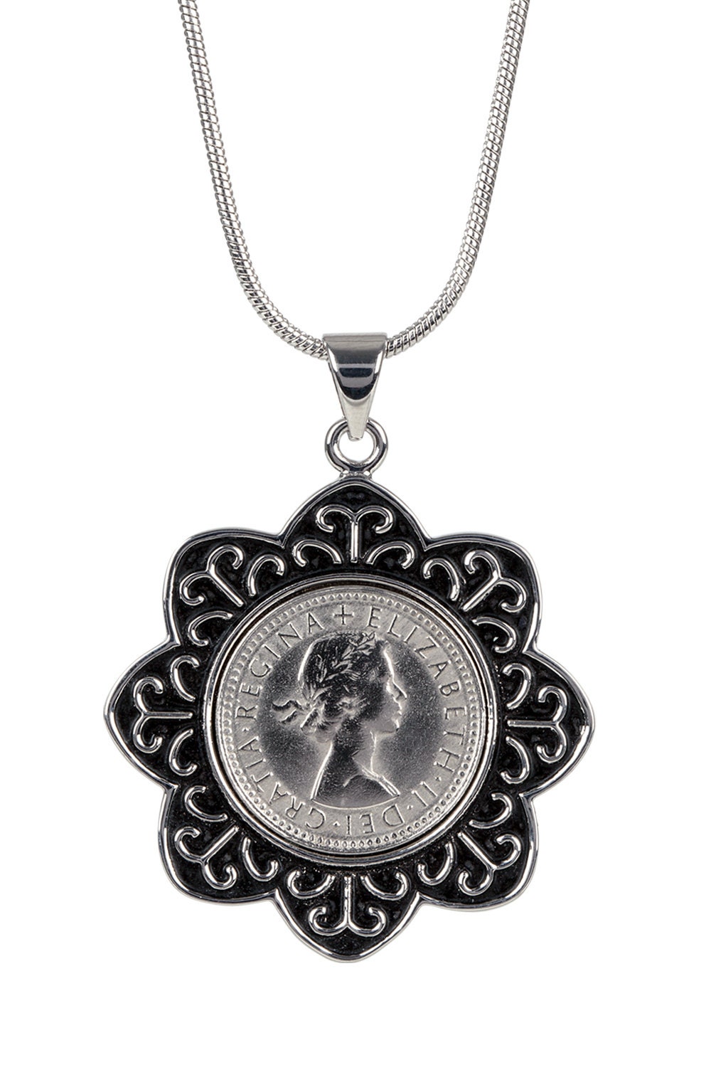 English Coin Pendant Beautiful Queen Elizabeth Pendant In