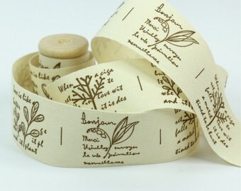 Cotton Ribbon, Trim, Sewing Tape, Sewing Label, Fabric Label, Cotton Tag, Sew on Label - Lily of Valley, Length 1 yard, Width 1 3/16” (CR16)