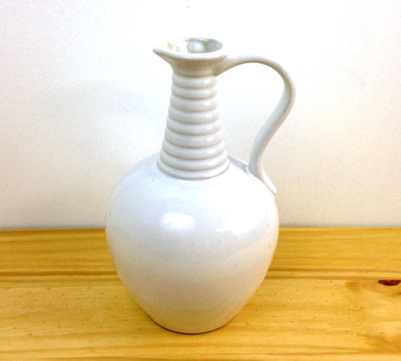 Vintage Ceramic Pitcher / White Pitcher / Long Neck Pitcher