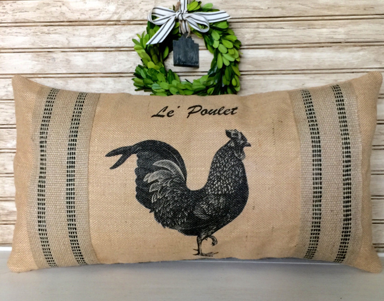 French Country Rooster Burlap Pillow Insert Included