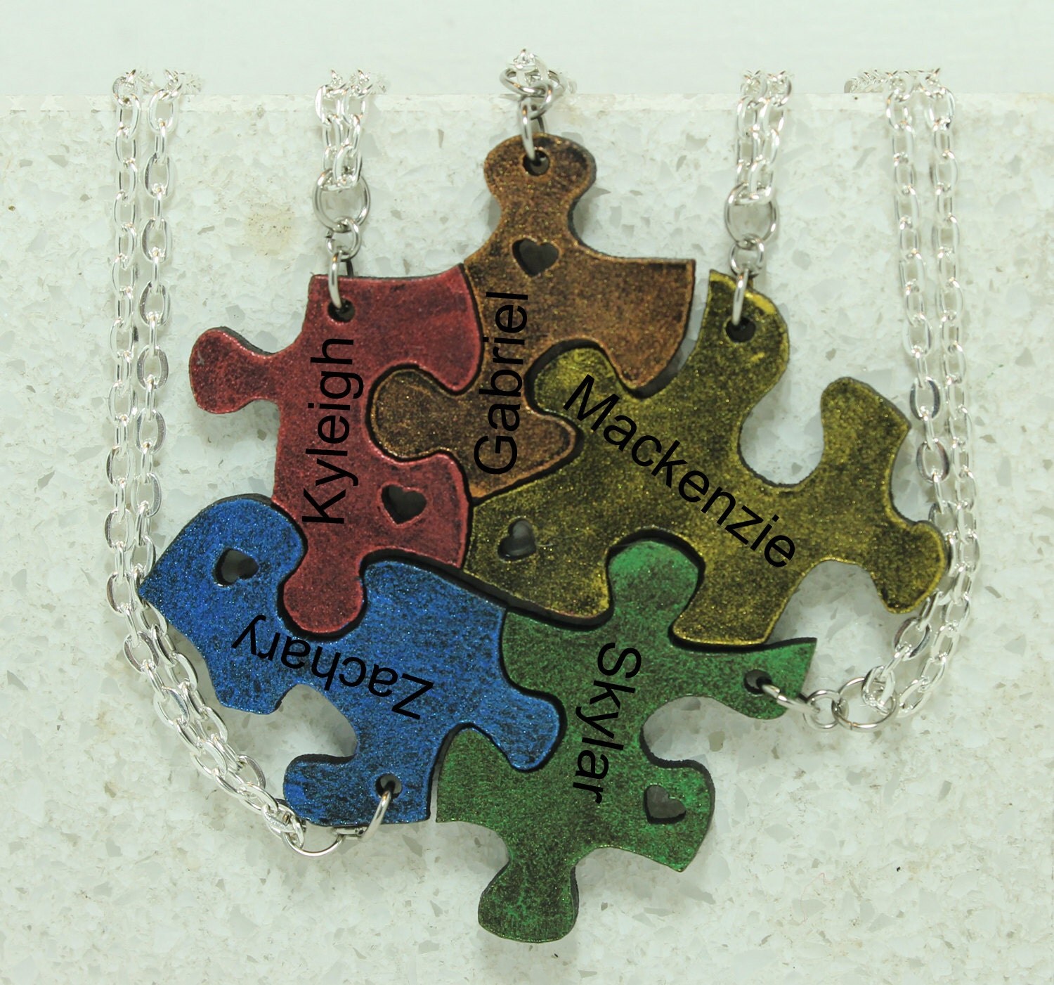 Personalized puzzle pieces necklaces or key chains Bright