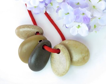 Top Drilled Beach Stone Pendants - 5 Medium Pieces Mix Beach Pebbles, Unique Jewelry Supplies
