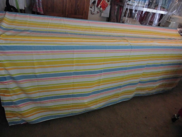 Queen Flat Striped vintage Bed sheet Made in USA by flyingdollar